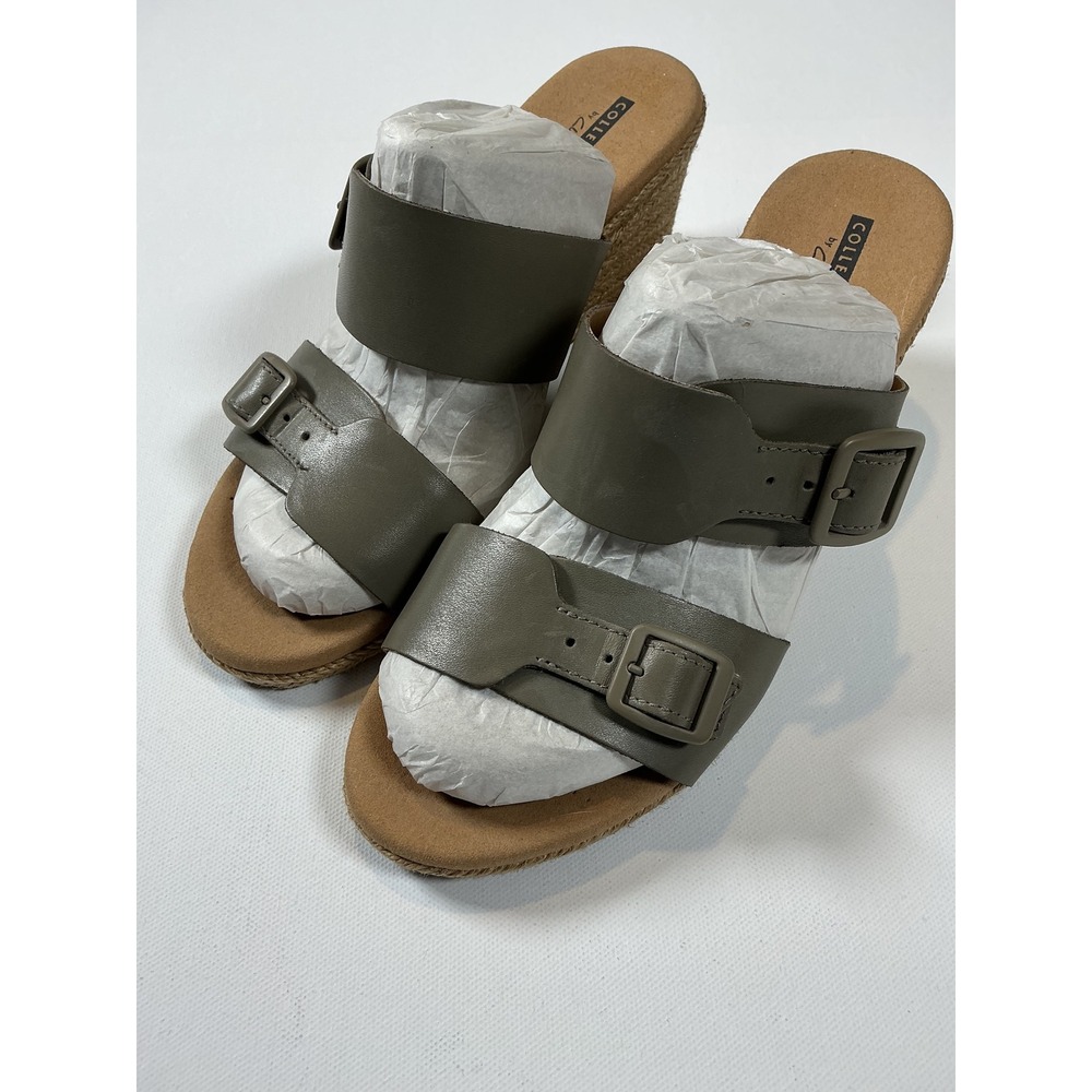 NWOT Clarks Kidiki Sun Wedge Sandals Dark Olive Nubuck Leather